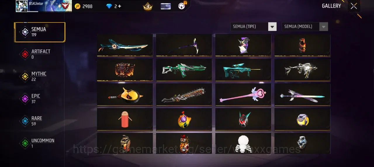 Free Fire Accounts Indonesia | AKUN LVL 53 SG MAMBAH VAULT 90 EMOTE 24 KATANA LOBY 2 TAS 33 SKYWING 2 WEAPON 119 | W541 7