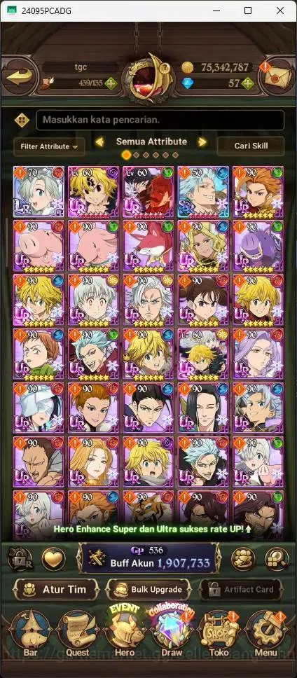 The Seven Deadly Sins: Grand Cross Accounts Others Global|1,9M CC|LR Elizabeth 1/6|UR Mesis 1/6,Menor 1/6,DKM 2/6|Collab 5