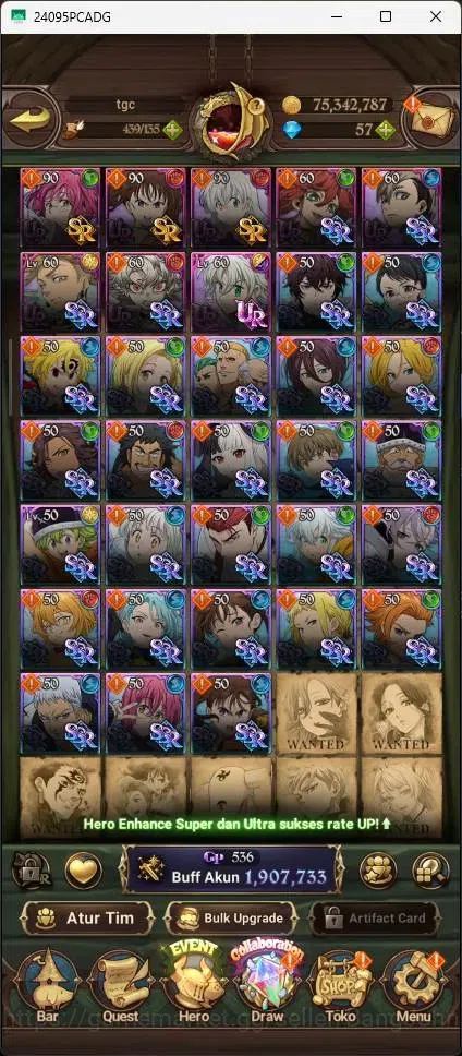 The Seven Deadly Sins: Grand Cross Accounts Others Global|1,9M CC|LR Elizabeth 1/6|UR Mesis 1/6,Menor 1/6,DKM 2/6|Collab 7