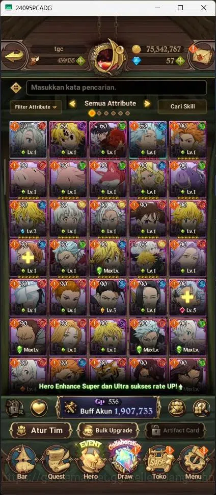 The Seven Deadly Sins: Grand Cross Accounts Others Global|1,9M CC|LR Elizabeth 1/6|UR Mesis 1/6,Menor 1/6,DKM 2/6|Collab 8