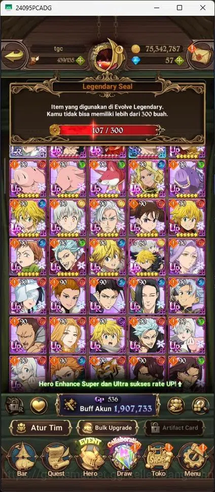 The Seven Deadly Sins: Grand Cross Accounts Others Global|1,9M CC|LR Elizabeth 1/6|UR Mesis 1/6,Menor 1/6,DKM 2/6|Collab 9