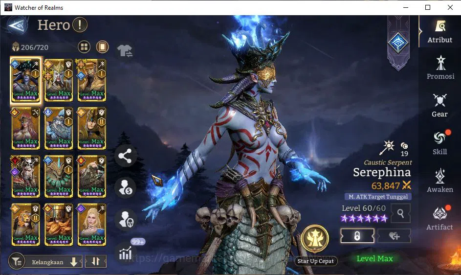 Watcher of Realms Accounts End-Game Global 60X|LV 96|12,1M Power,Abyss I|Many Skin|14 Lord[PraetusA3,LayaA4,Etc]+108 15
