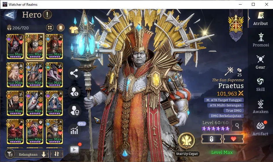 Watcher of Realms Accounts End-Game Global 60X|LV 96|12,1M Power,Abyss I|Many Skin|14 Lord[PraetusA3,LayaA4,Etc]+108 7