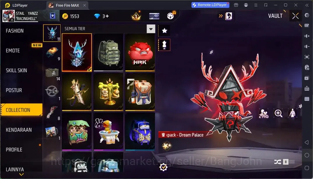 Free Fire Accounts Indonesia | 2 EVO (Woodpecker Majestic Prowler Lv3, M60 Dreambreaker Lv3)| Backpack Dream Palace | Check 13
