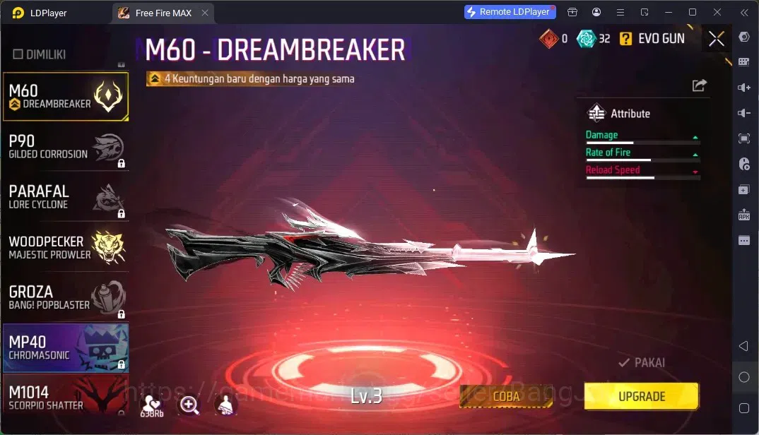 Free Fire Accounts Indonesia | 2 EVO (Woodpecker Majestic Prowler Lv3, M60 Dreambreaker Lv3)| Backpack Dream Palace | Check 5