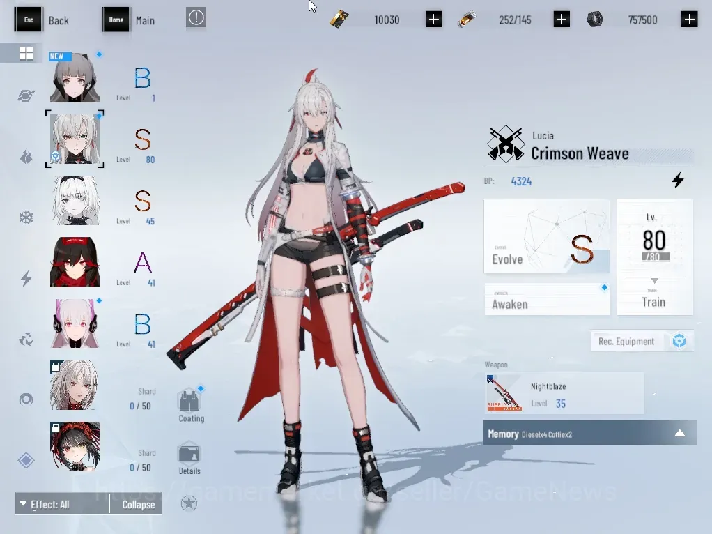 Punishing: Gray Raven Accounts Mid-Game EU|Lv 46|10k BC,3k YC,7k BlueC|S Lucia Crimson Weave +Sign,S Feral No 21|1 S 1