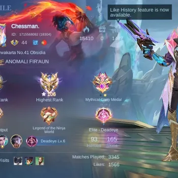 Mobile Legends: Bang Bang Accounts Collector Hero 93|Skin 165|Ex Immo 106|Granger M7,Badang