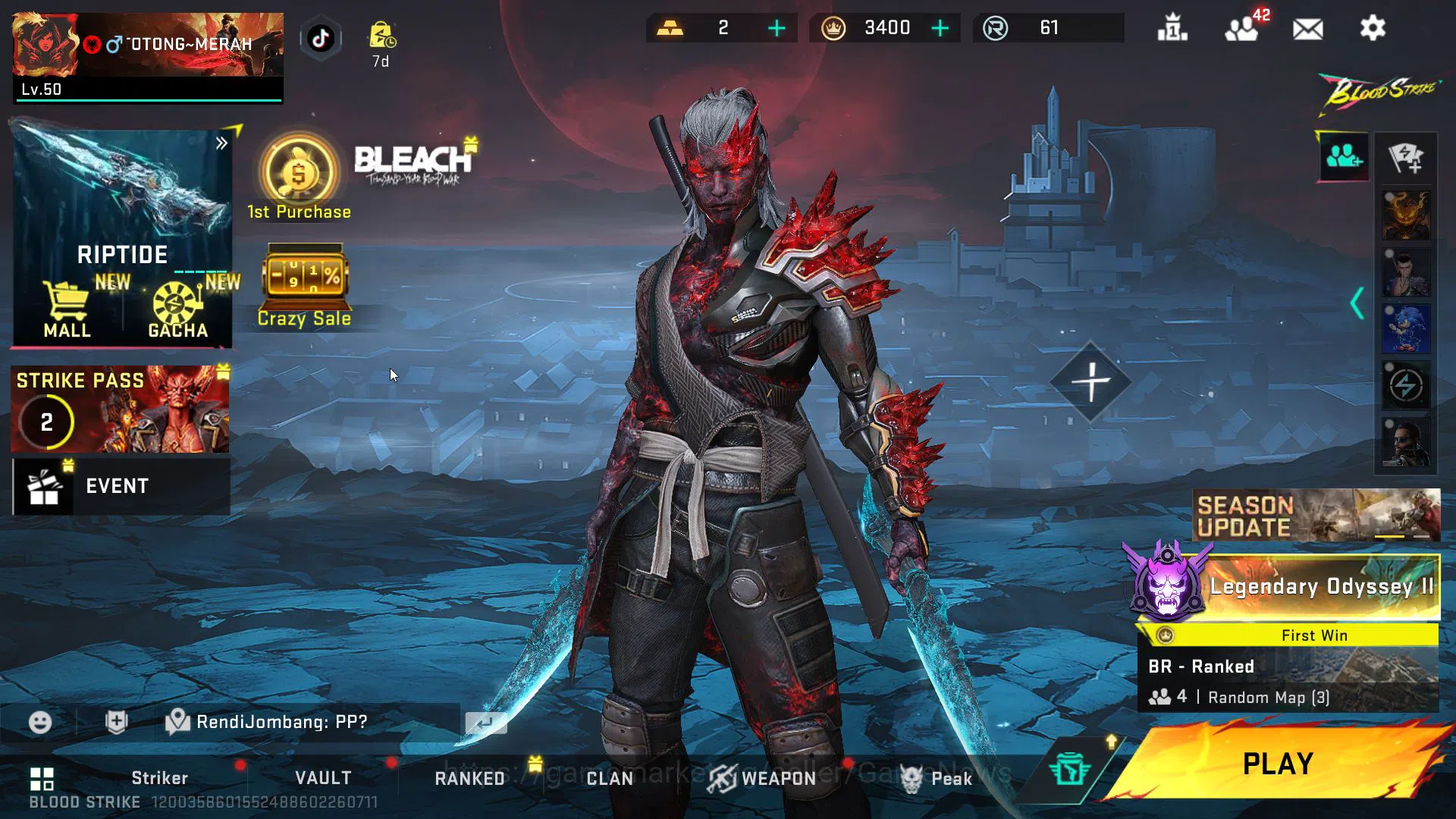 Blood Strike Mid-Tier ASIA|1 ETERNAL(BYAKUYA)1MELE(DUAL BLADES)10 ULTRA( image 1