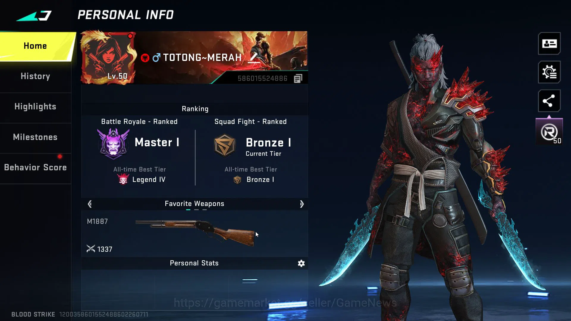 Blood Strike Accounts Mid-Tier ASIA|1 ETERNAL(BYAKUYA)1MELE(DUAL BLADES)10 6