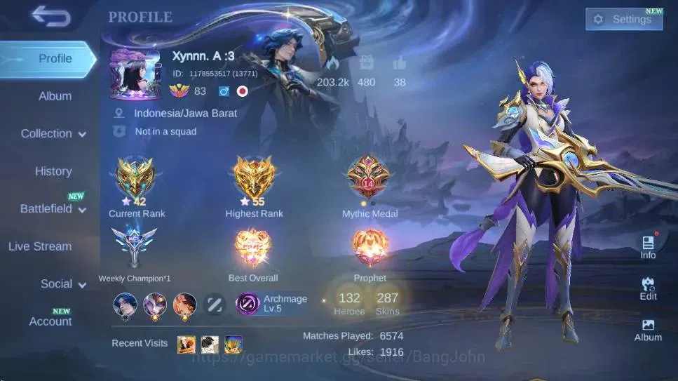Mobile Legends: Bang Bang Accounts Global|Hero 132|Skin 287|Renowned|KOF Karina,STAR image 19