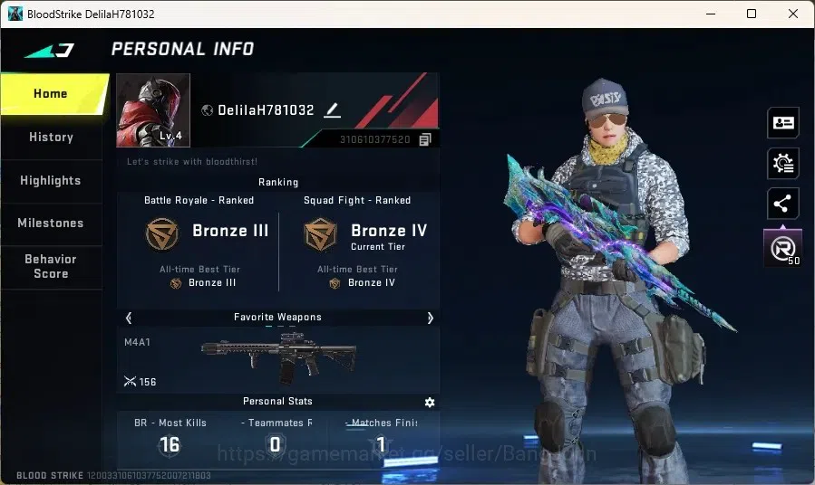 Blood Strike Accounts Others ASIA | 1 Eternal: Kala-Whisper|2 Legendary Guns|60 Eternal Upgrade Point|1 Epic Name Changing 1