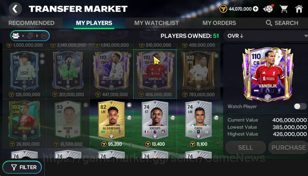 EA SPORTS FC Mobile Accounts OVR 117/17B Value|3,7K Gems|Van Dijk,Bellingham,Si image 14