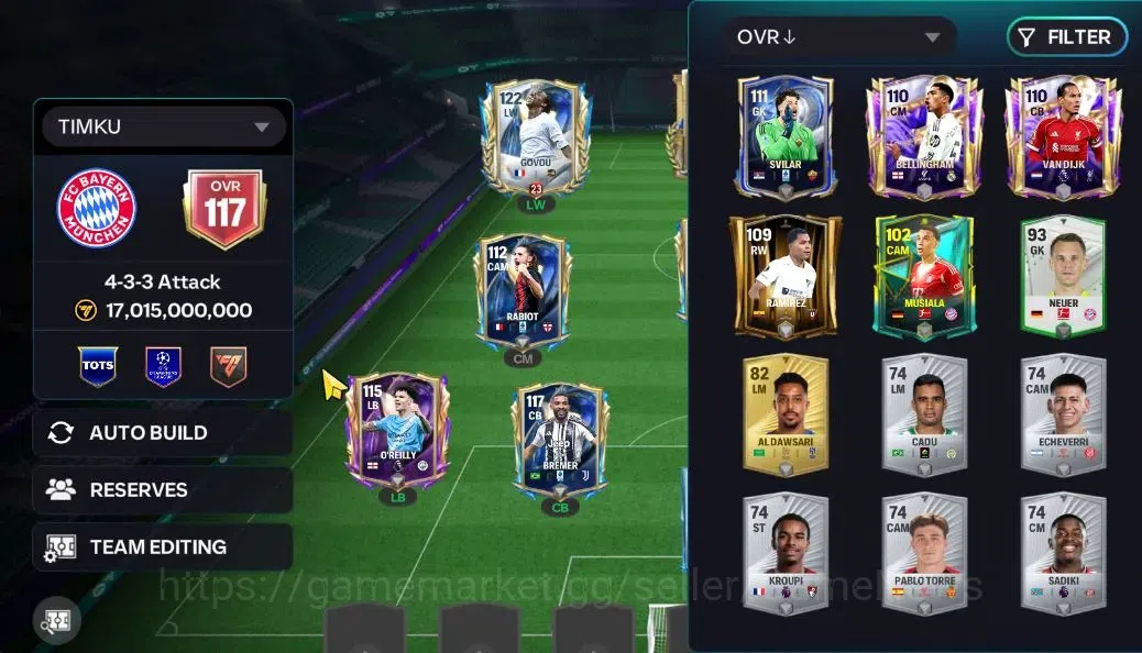 EA SPORTS FC Mobile Accounts OVR 117/17B Value|3,7K Gems|Van Dijk,Bellingham,Si image 3