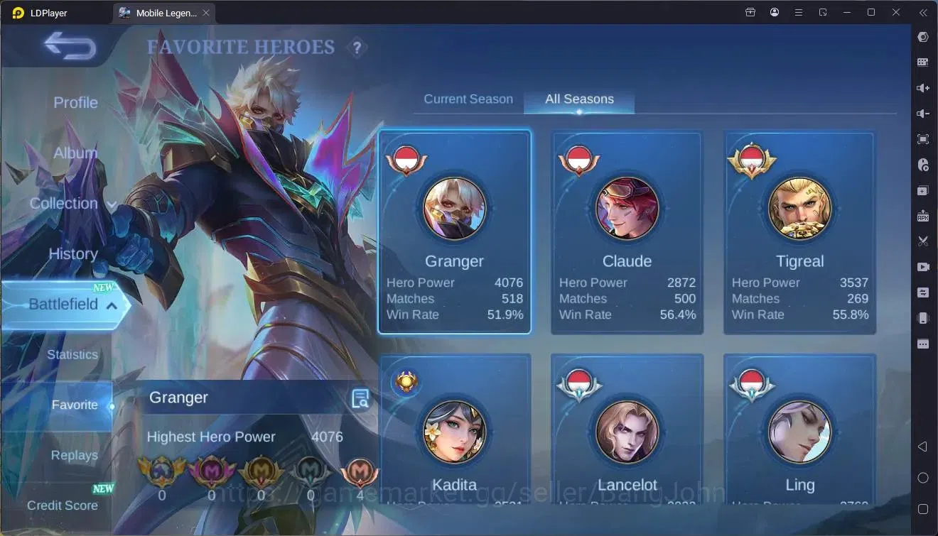 Mobile Legends: Bang Bang Accounts Global |Hero 133|Skin 248|Renowned|Prime Granger|S image 4