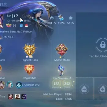 Mobile Legends: Bang Bang Accounts Collector Hero 133|Skin 342|Higest Glory 58|Legend Franco|[Aldous,Roger]TFormers,Moskov