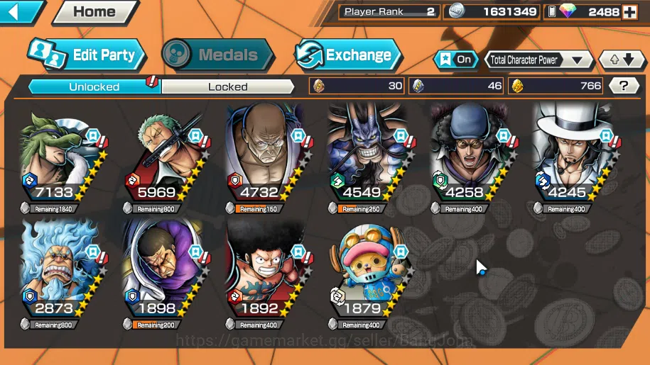 One Piece Bounty Rush Accounts Others GLOBAL| 4 EX, st ethanbaron, onigashima kaido, BP kuzan, awakened Lucci, more detail 3