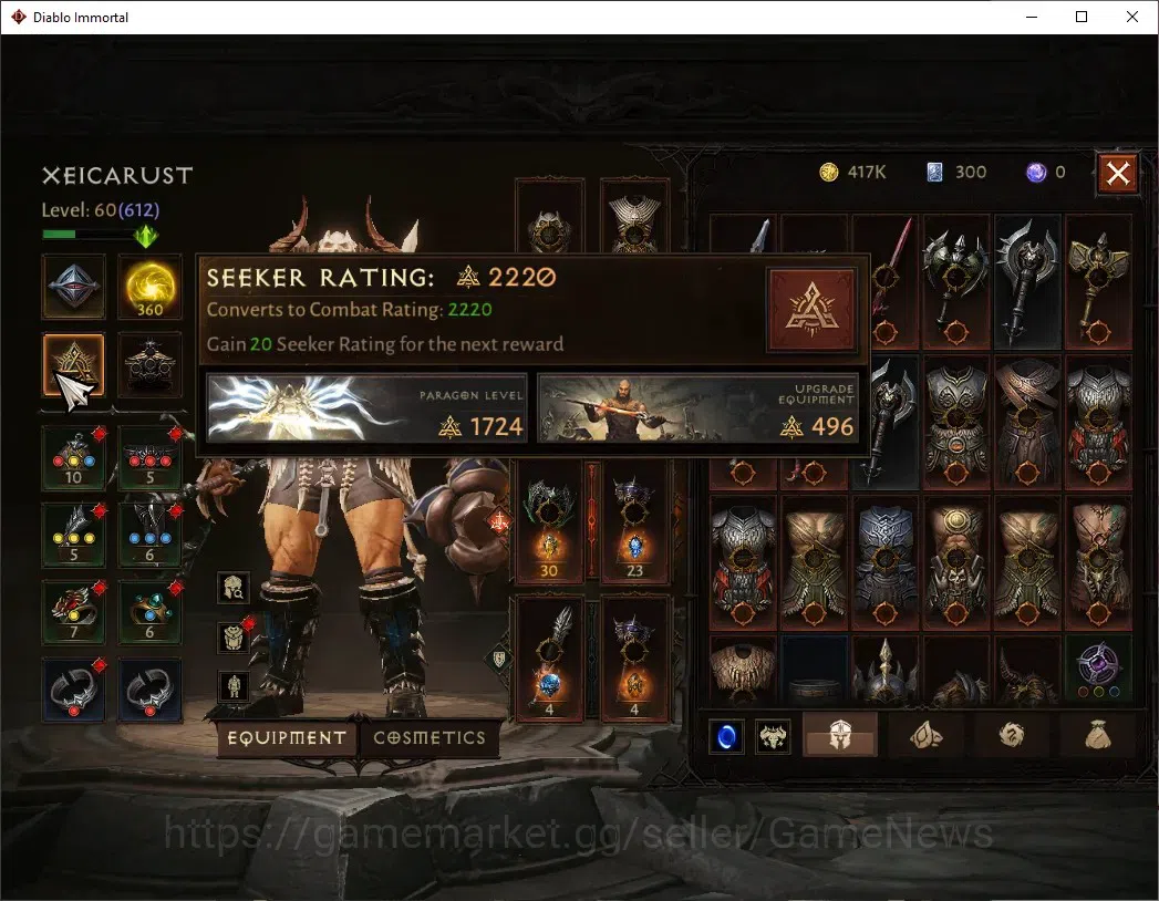 Diablo Immortal Accounts Mid-Tier SEA - Izual|CS ON|Lv 60 (612)|Barbarian|CR 33k|Reso 360|Paragon Harbinger|Inferno I|Take 5