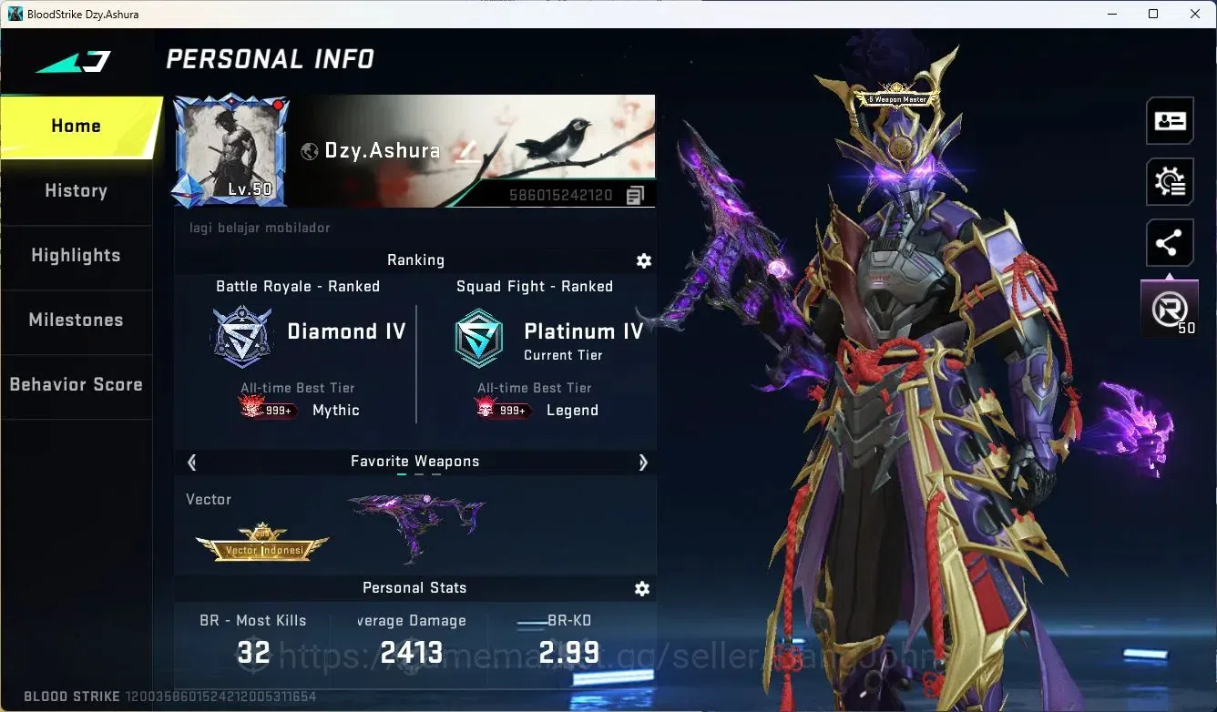 Blood Strike Accounts ASIA | Eternal Vector Lv2, Desert Eagle Lv1 | Eter image 1