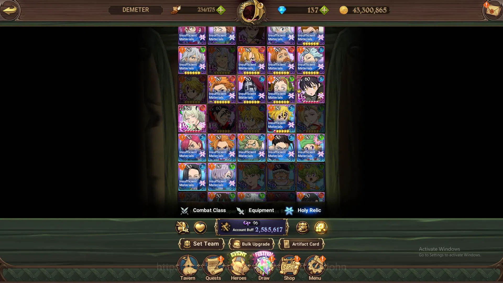 The Seven Deadly Sins: Grand Cross Accounts Others GLOBAL|2.5M CC|1LR Elizabeth|Collab SHo,Shinra,Tamaki|UR 10