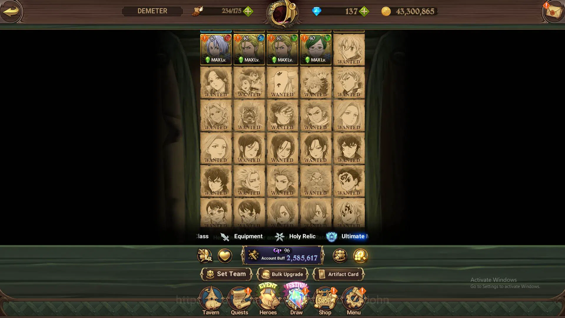 The Seven Deadly Sins: Grand Cross Accounts Others GLOBAL|2.5M CC|1LR Elizabeth|Collab SHo,Shinra,Tamaki|UR 15