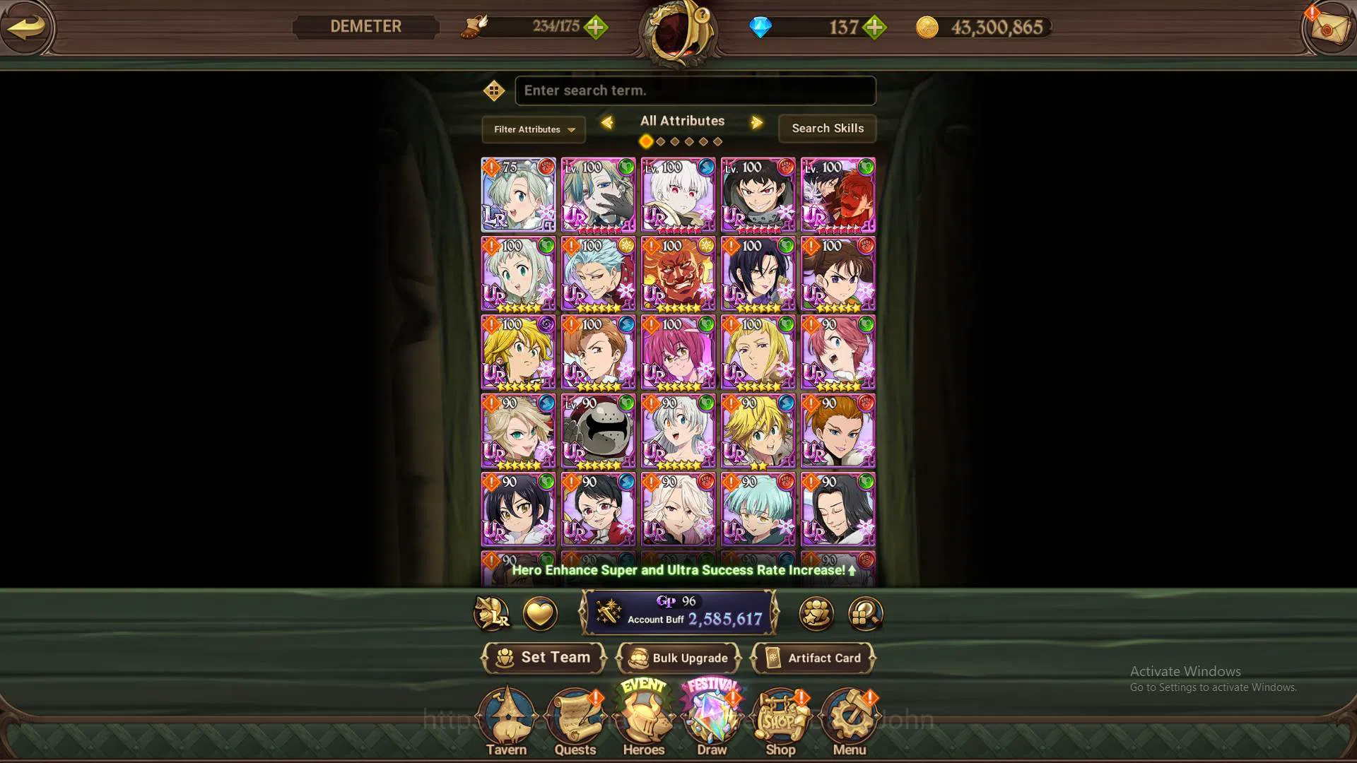 The Seven Deadly Sins: Grand Cross Accounts Others GLOBAL|2.5M CC|1LR Elizabeth|Collab SHo,Shinra,Tamaki|UR 9
