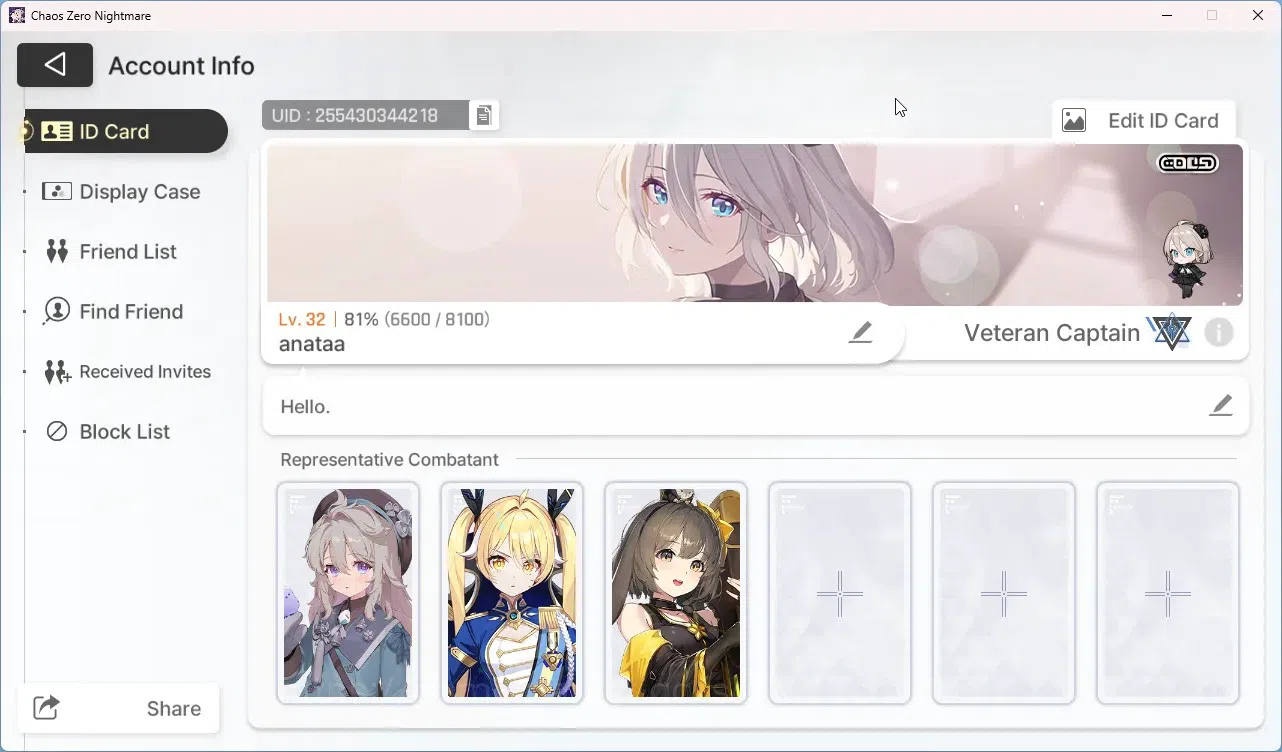 Chaos Zero Nightmare Accounts Asia | Lvl 32 | 3 SSR | Thipera | Adelheid | Veron image 10