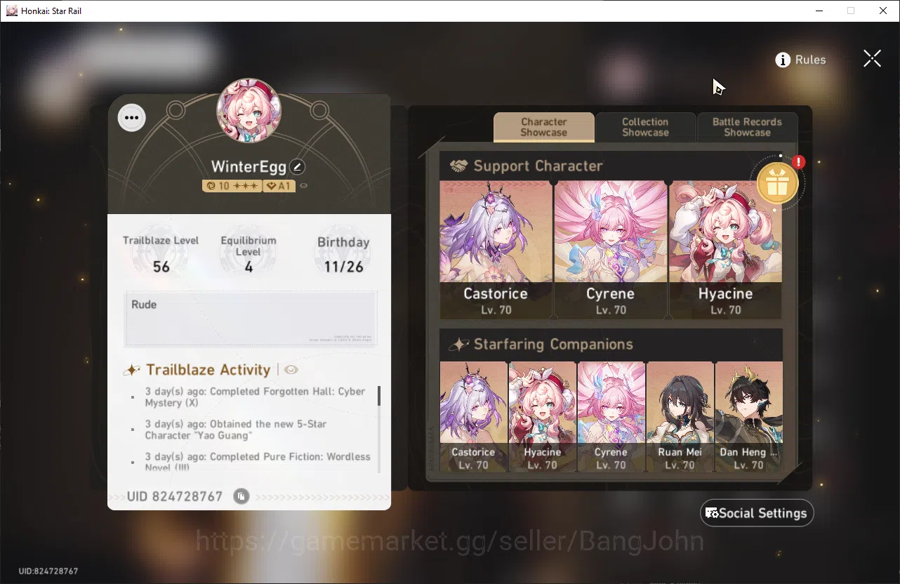 Honkai Star Rail Accounts ASIA | TL 56| 8 Limit| Castorice, Cyrene, Hyacine, image 2