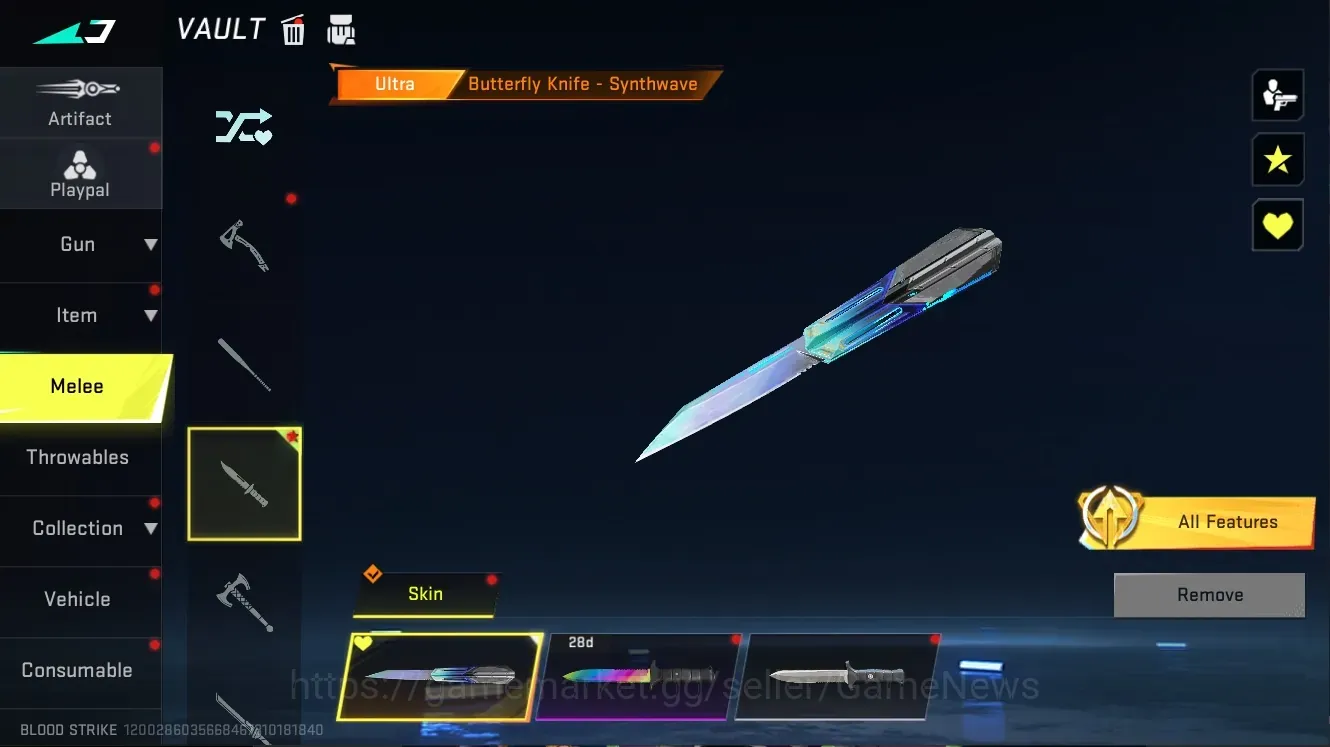 Blood Strike Accounts Collab Skin Asia|Ultra Melee Butterfly Synthwave|Collab AOT Female Titan,M4A1 Bof|9 Ultra|Limit MCX 1