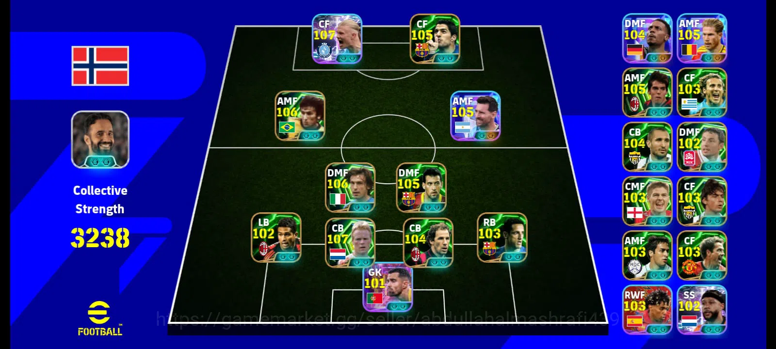eFootball Accounts Legends & Iconic Players 3240+ team |Haaland 108, koeman 107, Suarez 105, Zico 106, Kaka 105, Pirlo 106 1