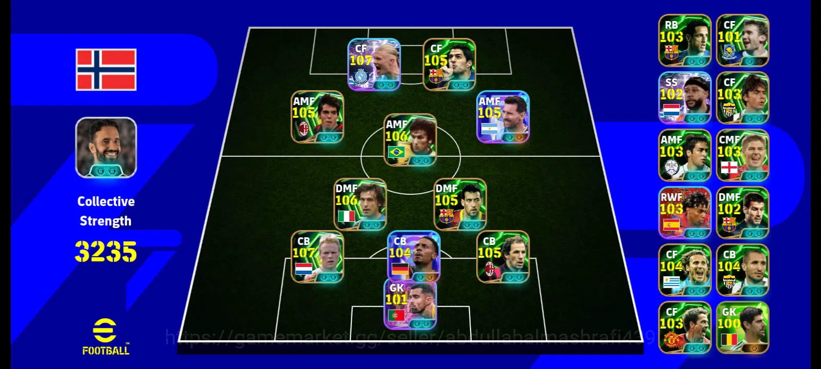 eFootball Accounts Legends & Iconic Players 3240+ team |Haaland 108, koeman 107, Suarez 105, Zico 106, Kaka 105, Pirlo 106 1