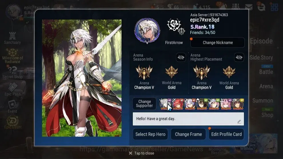 Epic Seven Accounts ASIA UnVerif|31ML(Notos,LOTScales,BArunka,Salome,W image 2