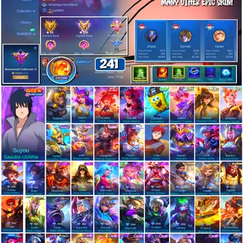 Mobile Legends: Bang Bang Accounts 🔥 #4105 🔥 💎 241 Skins 👑 Naruto Suyou Sasuke Uchiha ⚔️ Renowned Collector III ⭐ Naruto