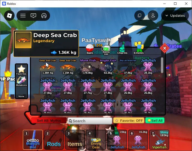 Roblox Accounts [Fish It] Lv 274 |1 Myth 3 Legend Rod (Ares + Blaz image 4