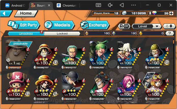 One Piece Bounty Rush Accounts Others GLOBAL|3 Ex|Legend Hero Garp,King Pirates Roger,Awaken RobLucci,Lunarian Alber,CP9 10