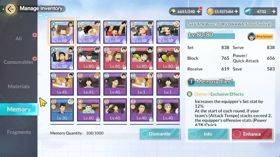 HAIKYU!! FLY HIGH Accounts SEA|Lvl 58|4K DM|7 SP [(Ushijima,Iwaizumi,Oikawa,Kuroo,Akaashi,Bokuto)+Memo,Hinata]|4UR 10