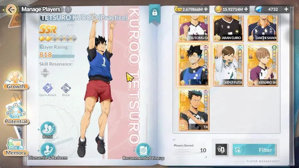 HAIKYU!! FLY HIGH Accounts SEA|Lvl 58|4K DM|7 SP [(Ushijima,Iwaizumi,Oikawa,Kuroo,Akaashi,Bokuto)+Memo,Hinata]|4UR 4