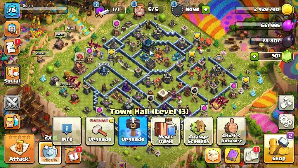 Clash of Clans Accounts High-End LV 76|TH 13-BH 6|HH 7|Painter Scenery|BK 43,AQ 44,GW 19,MP 30,RC 19|BM 5|901 Gems|CN 1