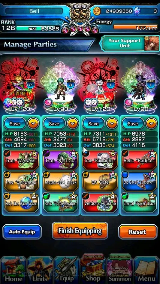 Grand Summoners Accounts End-Game Global|Rank 126|22 Ascend+11 TW|(S Miyu,T Kamijo,DL Rimuru,Fen Luck 121,Choi 3