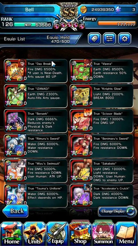 Grand Summoners Accounts End-Game Global|Rank 126|22 Ascend+11 TW|(S Miyu,T Kamijo,DL Rimuru,Fen Luck 121,Choi 5