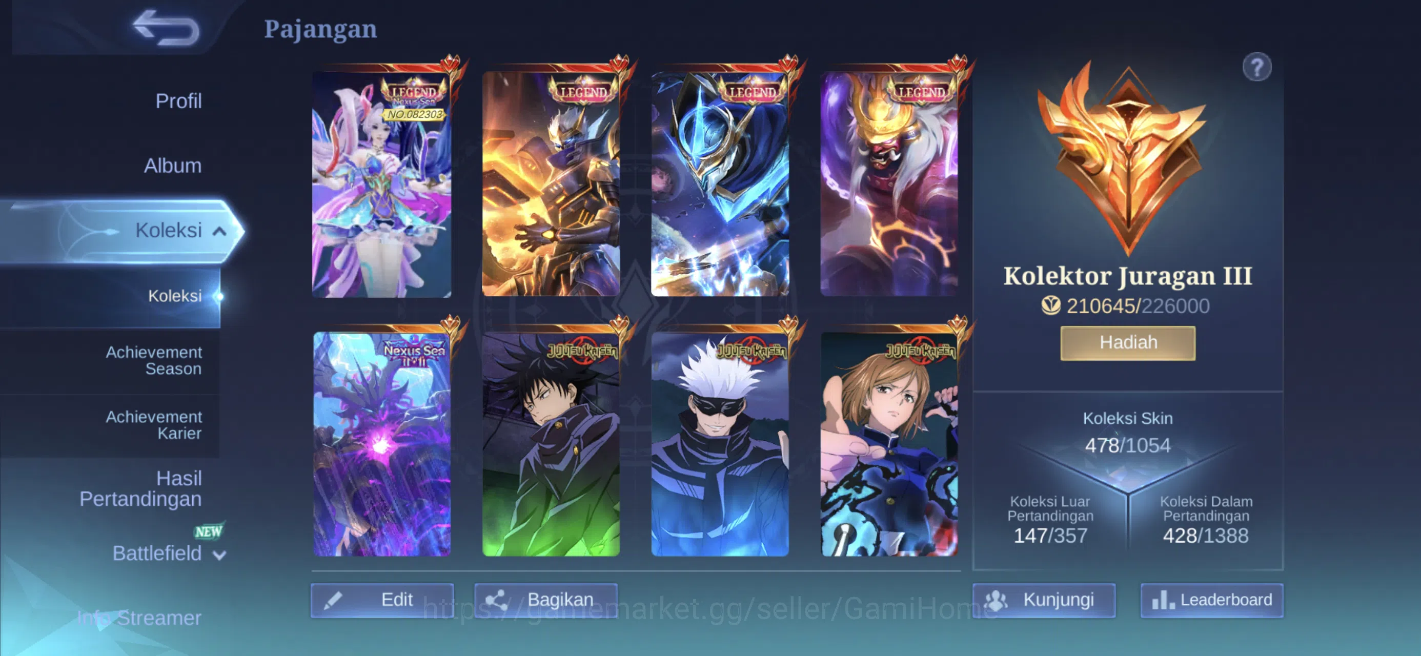Mobile Legends: Bang Bang Accounts MEGA COLLECTOR ACC ➤ 4 Legends | 3 JJK | 4 HXH | 2 image 1