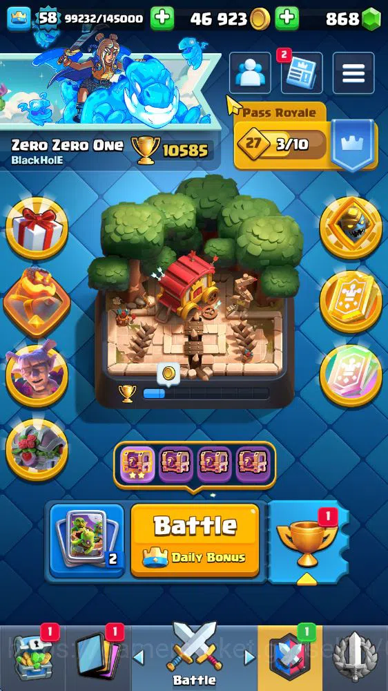 Lv 58|Trophy 10585|KTL 15|Limited Skin|Card 118|14 EVO 5 Champ 21 Legendary 33 Epic 30 Rare |2 Wild Shard |Take Email(CR1438) Clash Royale Midgame Lv 58|Trophy 10585|KTL 15|Limited Skin|Card 118|14 image 1
