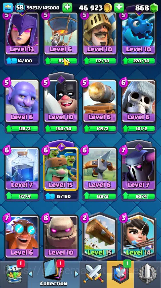 Clash Royale Accounts Midgame Lv 58|Trophy 10585|KTL 15|Limited Skin|Card 118|14 EVO 5 Champ 21 Legendary 33 Epic 30 Rare |2 11