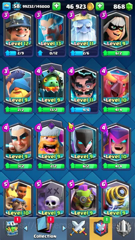 Clash Royale Accounts Midgame Lv 58|Trophy 10585|KTL 15|Limited Skin|Card 118|14 EVO 5 Champ 21 Legendary 33 Epic 30 Rare |2 12