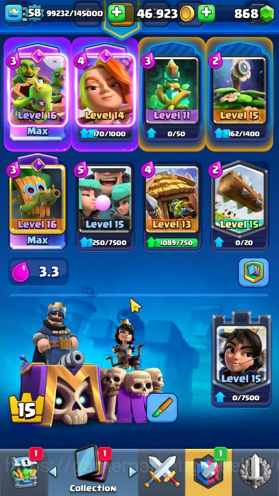 Clash Royale Accounts Midgame Lv 58|Trophy 10585|KTL 15|Limited Skin|Card 118|14 EVO 5 Champ 21 Legendary 33 Epic 30 Rare |2 3
