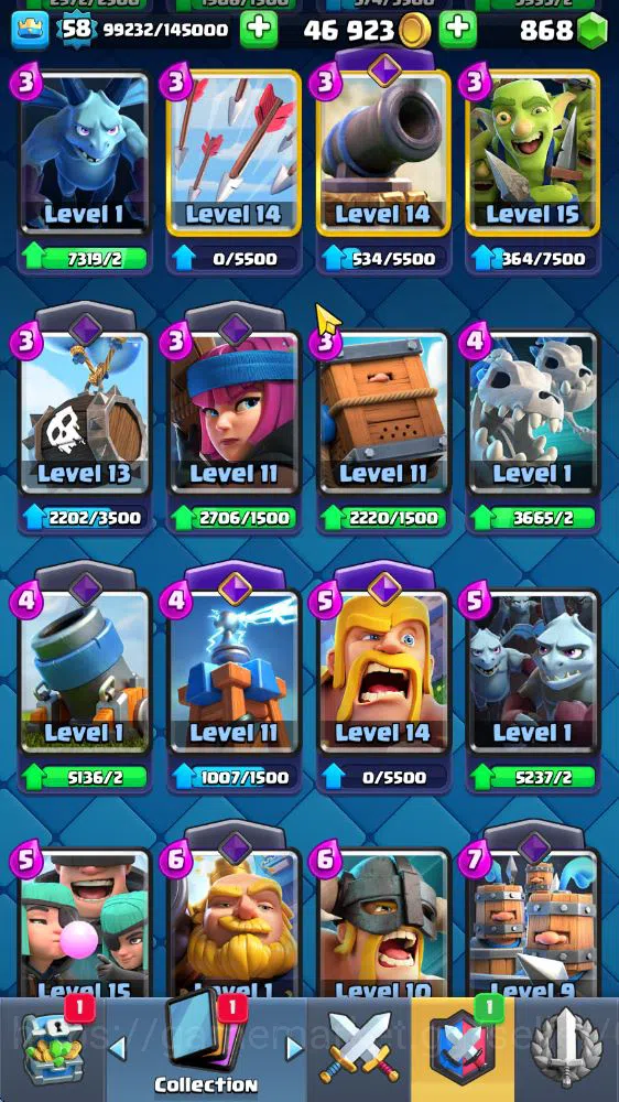 Clash Royale Accounts Midgame Lv 58|Trophy 10585|KTL 15|Limited Skin|Card 118|14 EVO 5 Champ 21 Legendary 33 Epic 30 Rare |2 7