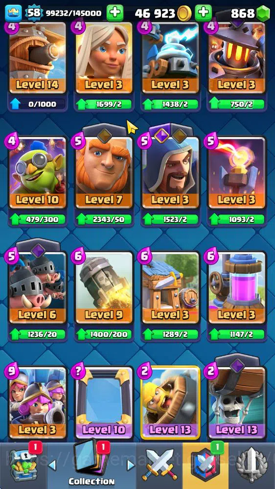 Clash Royale Accounts Midgame Lv 58|Trophy 10585|KTL 15|Limited Skin|Card 118|14 EVO 5 Champ 21 Legendary 33 Epic 30 Rare |2 9