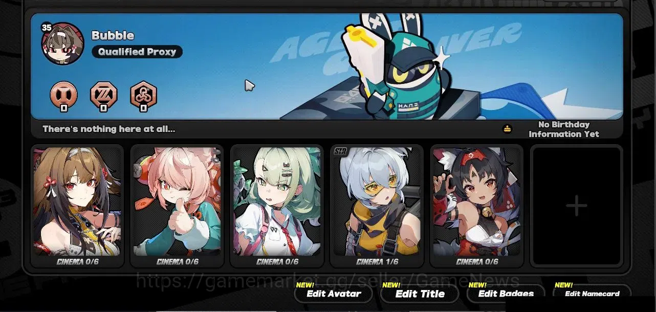 Zenless Zone Zero Accounts Starter Asia|IK 35|3 Limited [Ye Shunguang,Sunna,Zhao] +2 STD Char|+1 S Bangboo|Jane Doe 5