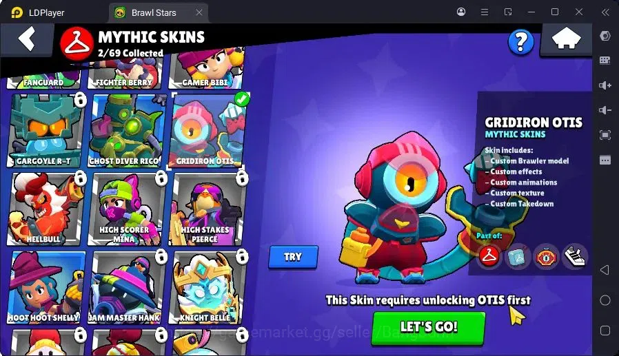 Brawl Stars Accounts Trophy 527|1 Max Hc(Shelly)|2 Mythic(Tara,Otis),3Epic(Bo,Piper,Edgar) skin + 1Collection|2999 B|Proteck 11