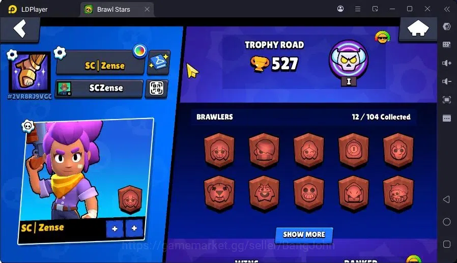 Brawl Stars Accounts Trophy 527|1 Max Hc(Shelly)|2 Mythic(Tara,Otis),3Epic(Bo,Piper,Edgar) skin + 1Collection|2999 B|Proteck 2