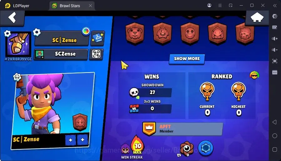 Brawl Stars Accounts Trophy 527|1 Max Hc(Shelly)|2 Mythic(Tara,Otis),3Epic(Bo,Piper,Edgar) skin + 1Collection|2999 B|Proteck 3